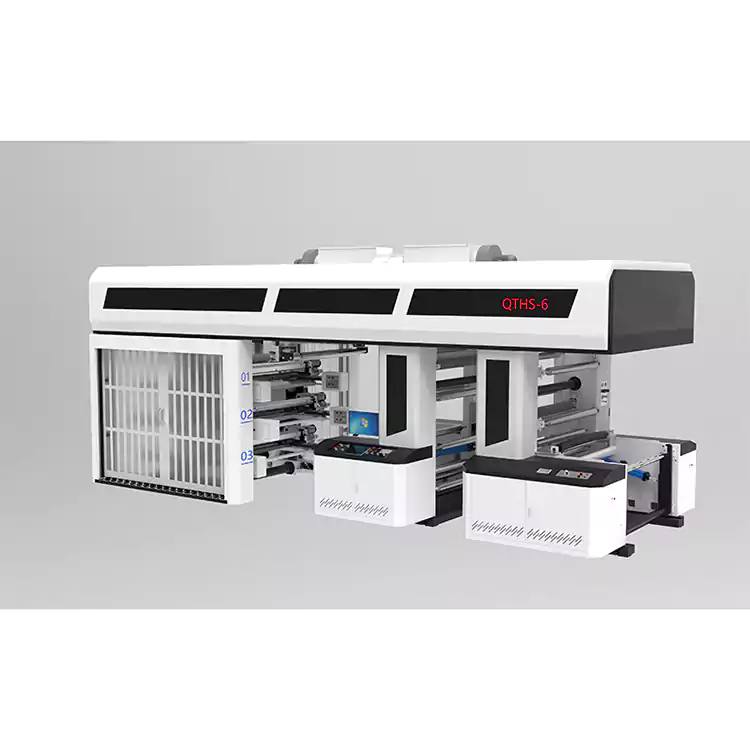 6 kleuren Servo Drive Gear Type Centrale trommel Flexo Printng Machine Sleeve Type